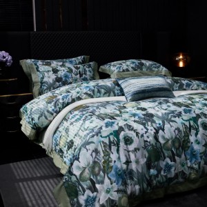 100% Cotton Digital Printed Home Textile Spring 4PCS Quilt Cover Blue Queen Size Bedding Set Supplier