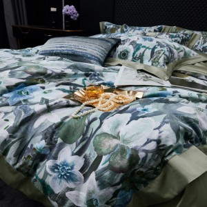 100% Cotton Digital Printed Home Textile Spring 4PCS Quilt Cover Blue Queen Size Bedding Set Supplier