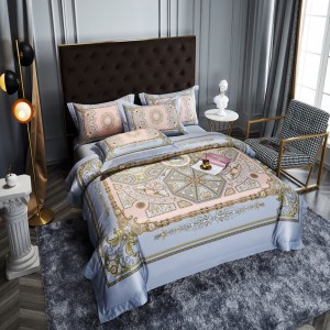 Long Staple Cotton Bed Linen Delicate Comforter Cover Printing Blue 4 PCS Bedding Set Supplier