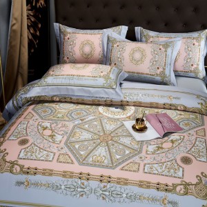 Long Staple Cotton Bed Linen Delicate Comforter Cover Printing Blue 4 PCS Bedding Set Supplier