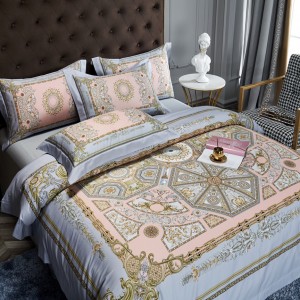 Long Staple Cotton Bed Linen Delicate Comforter Cover Printing Blue 4 PCS Bedding Set Supplier