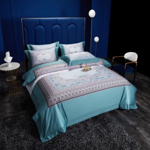 Delicate Comforter Duvet Cover 100% Cotton Home Textile Digital Printed Pillow Shams Blue Bedding Set