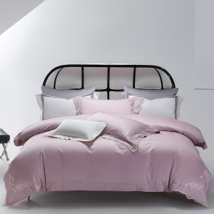 High-end embroidery + lace quilt cover pink premium long-staple cotton bedding set