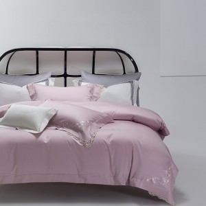 High-end embroidery + lace quilt cover pink premium long-staple cotton bedding set