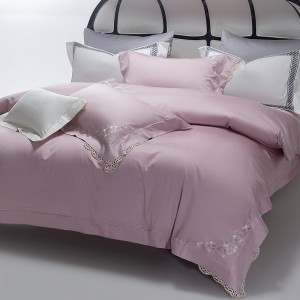 High-end embroidery + lace quilt cover pink premium long-staple cotton bedding set