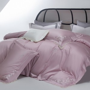 High-end embroidery + lace quilt cover pink premium long-staple cotton bedding set