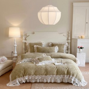 Winter Warm Velvet Home Textile Green Lace Comforter Cover 2 Fluffy Pillowcases Bedding Set