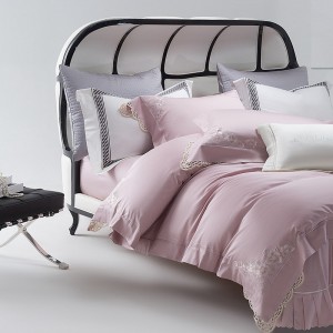 High-end embroidery + lace quilt cover pink premium long-staple cotton bedding set