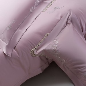 High-end embroidery + lace quilt cover pink premium long-staple cotton bedding set