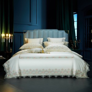 White Egyptian Cotton Home Textile Luxury Bed Linen Lace Duvet Cover 4 Pieces Bedding Set