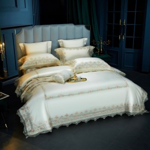 White Egyptian Cotton Home Textile Luxury Bed Linen Lace Duvet Cover 4 Pieces Bedding Set