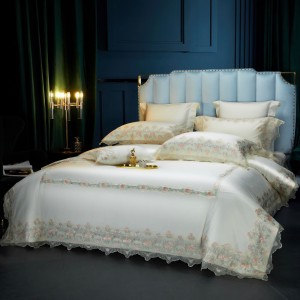 White Egyptian Cotton Home Textile Luxury Bed Linen Lace Duvet Cover 4 Pieces Bedding Set