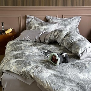 Premium quality digital printing home textiles grey long staple cotton bedding set wholesaler