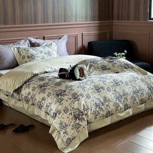 Premium quality digital printing home textiles grey long staple cotton bedding set wholesaler