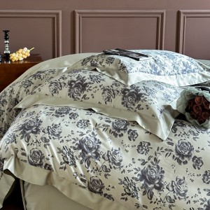 Premium quality digital printing home textiles grey long staple cotton bedding set wholesaler