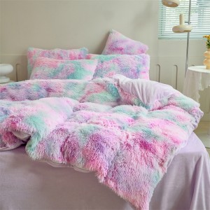 Pink Green Pillow Slip Mink Velvet Duvet Cover Plush Flat Sheet  Bedding Set