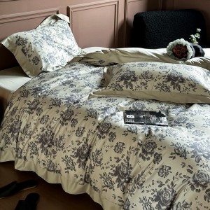 Premium quality digital printing home textiles grey long staple cotton bedding set wholesaler