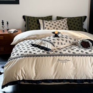 French style long staple cotton bed sheet embroidery 4 pcs home textiles bedding set