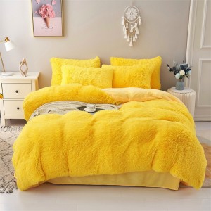 Yellow Pillow Cover Mink Velvet Comforter Set Home Textile Fitted Sheet Bedding Set