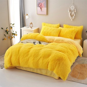 Yellow Pillow Cover Mink Velvet Comforter Set Home Textile Fitted Sheet Bedding Set