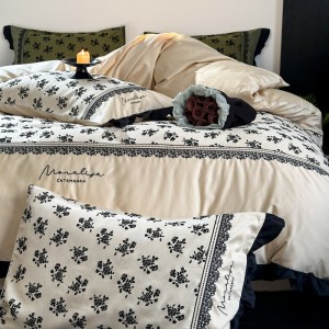 French style long staple cotton bed sheet embroidery 4 pcs home textiles bedding set