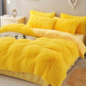 Yellow Pillow Cover Mink Velvet Comforter Set Home Textile Fitted Sheet Bedding Set