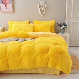 Yellow Pillow Cover Mink Velvet Comforter Set Home Textile Fitted Sheet Bedding Set