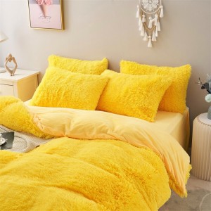 Yellow Pillow Cover Mink Velvet Comforter Set Home Textile Fitted Sheet Bedding Set