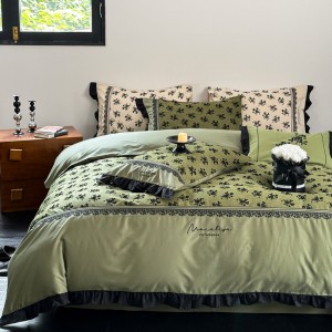 French style long staple cotton bed sheet embroidery 4 pcs home textiles bedding set