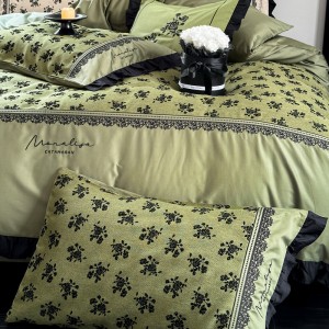 French style long staple cotton bed sheet embroidery 4 pcs home textiles bedding set