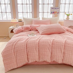 Pink Pillow Cover High Grade Comforter Set Mink Velvet Fitted Sheet Bedding Set