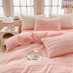 Pink Pillow Cover High Grade Comforter Set Mink Velvet Fitted Sheet Bedding Set