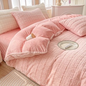 Pink Pillow Cover High Grade Comforter Set Mink Velvet Fitted Sheet Bedding Set