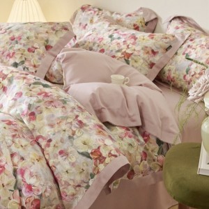 Light luxury pink floral digital printing wide edge patchwork quilt cover bedding set