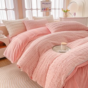 Pink Pillow Cover High Grade Comforter Set Mink Velvet Fitted Sheet Bedding Set