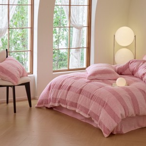 Pink Pillow Cover Breathable Comforter Set Mink Velvet Fitted Sheet Bedding Set