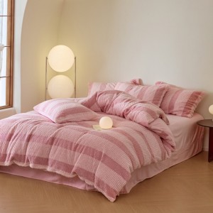 Pink Pillow Cover Breathable Comforter Set Mink Velvet Fitted Sheet Bedding Set