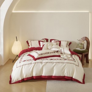 Pure cotton high-grade red exquisite French digital printing four-piece bedding set