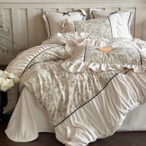 Premium quality 230gsm milk velvet home textiles white lace duvet cover bedding set wholesaler