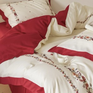 Pure cotton high-grade red exquisite French digital printing four-piece bedding set