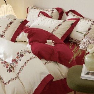 Pure cotton high-grade red exquisite French digital printing four-piece bedding set