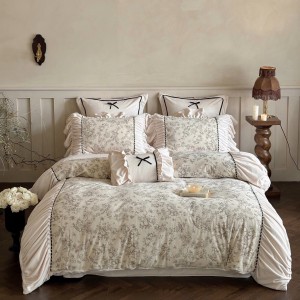 Premium quality 230gsm milk velvet home textiles white lace duvet cover bedding set wholesaler