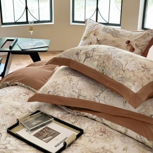 European style simple digital printing brown wide edge four pieces bedding set