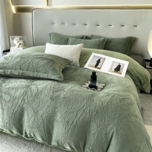 Green Pillowcase Milk Fleece Duvet Cover Exquisite Bed Sheet Solid Color Bedding Set