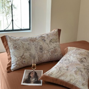 European style simple digital printing brown wide edge four pieces bedding set