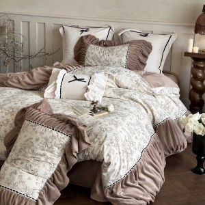 Premium quality 230gsm milk velvet home textiles white lace duvet cover bedding set wholesaler