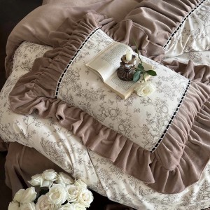 Premium quality 230gsm milk velvet home textiles white lace duvet cover bedding set wholesaler