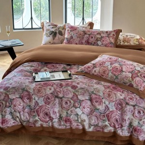 Tencel cotton wide-edge digital printed quilt cover pink brown queen/king size bedding set