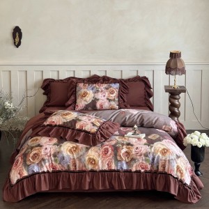 Luxury lace home textiles red printing duvet cover high quality bed sheet bedding set supplier