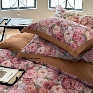 Tencel cotton wide-edge digital printed quilt cover pink brown queen/king size bedding set